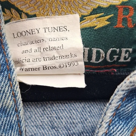 Rare VTG Looney Tunes Bugs Bunny Daffy Taz 1993 Hoodie Denim Jean Jacket 90s L - Picture 7 of 9